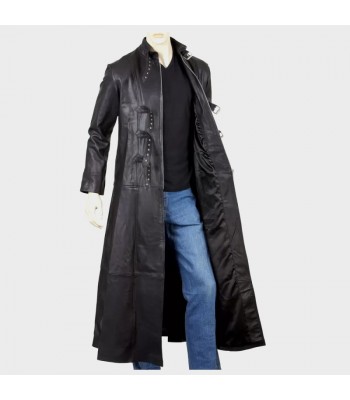 Military Trench Black Leather Long Coat | Full Length Gothic Coat